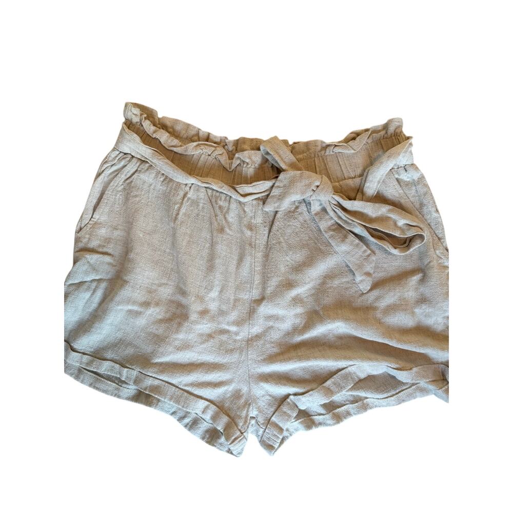 Allie Rose Womens Cotton Linen Beige Paperbag Waist Shorts Tie Belt Size M